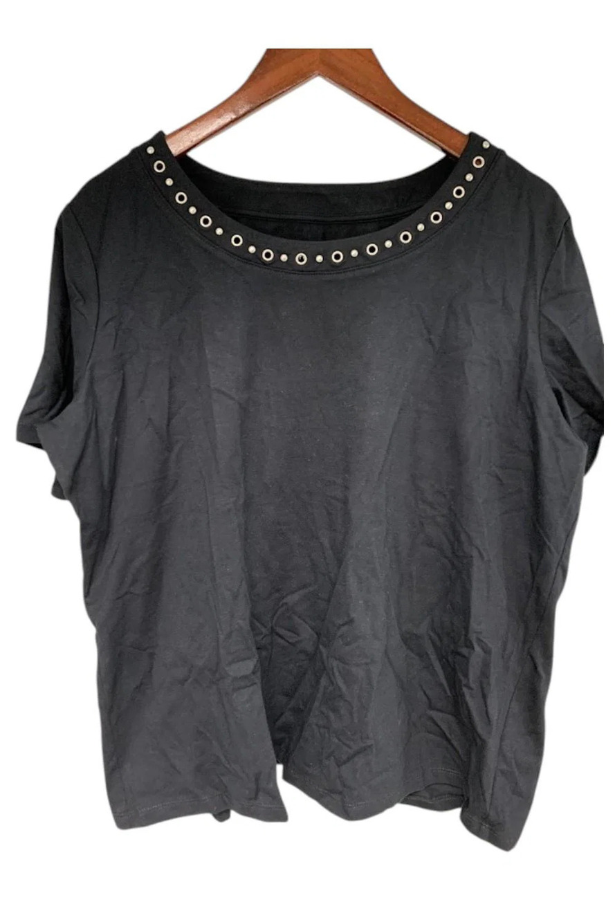 Sport Savvy Women's Cotton/Span Jersey Tee w/Grommet Neckline Black - Regular